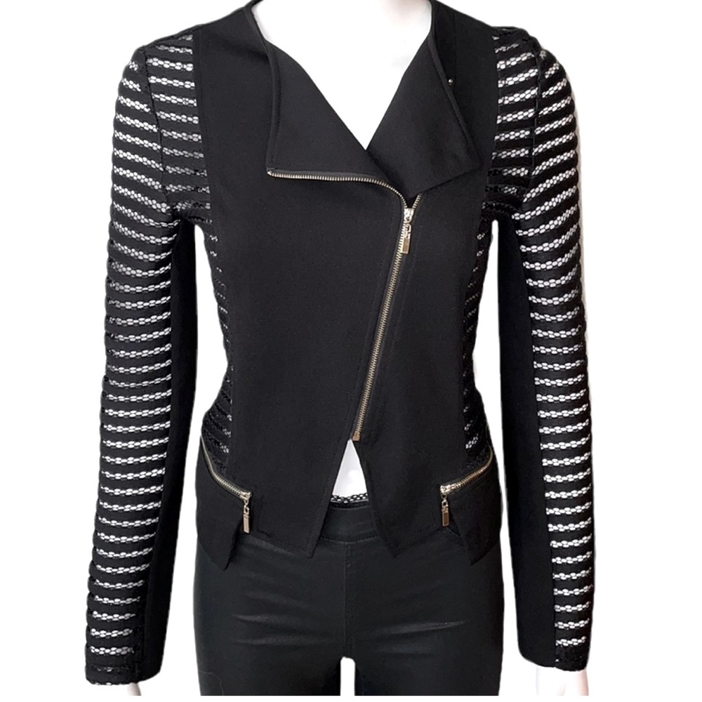 TRAC Black Knit Collarless Peplum Jacket-EUC